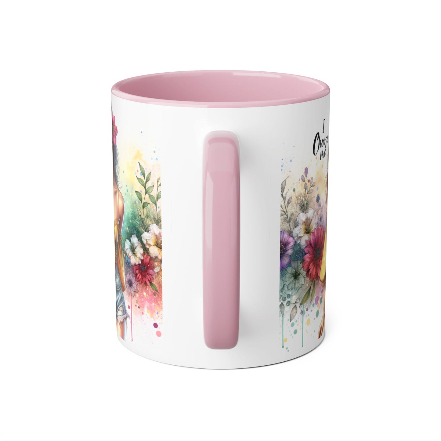 I Choose Me Floral Themed Accent Mugs, 11oz - Eco-Friendly Gift for Self-Care, Birthdays, Friends, Tea Lover, Inspirational Quotes