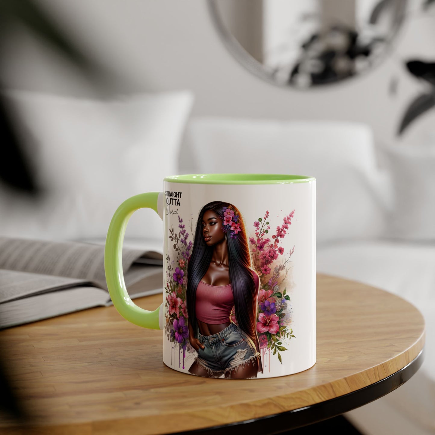 Straight Outta Divorced Humoristic Floral Accent Mug
