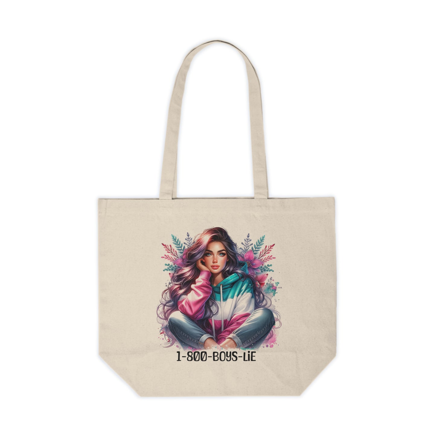 1-800-Boys-Lie Chic Canvas Tote Bag with Floral Girl Design, Versatile Shopping Tote, Eco-Friendly Bag, Travel Bag, Gift for Friends