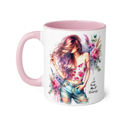 I Can Buy Myself Flowers Bohemian Floral Accent Mug, Inspirational Coffee Cup, Gift for Her, Home Decor, Flower Lover, Self-Care Reminder