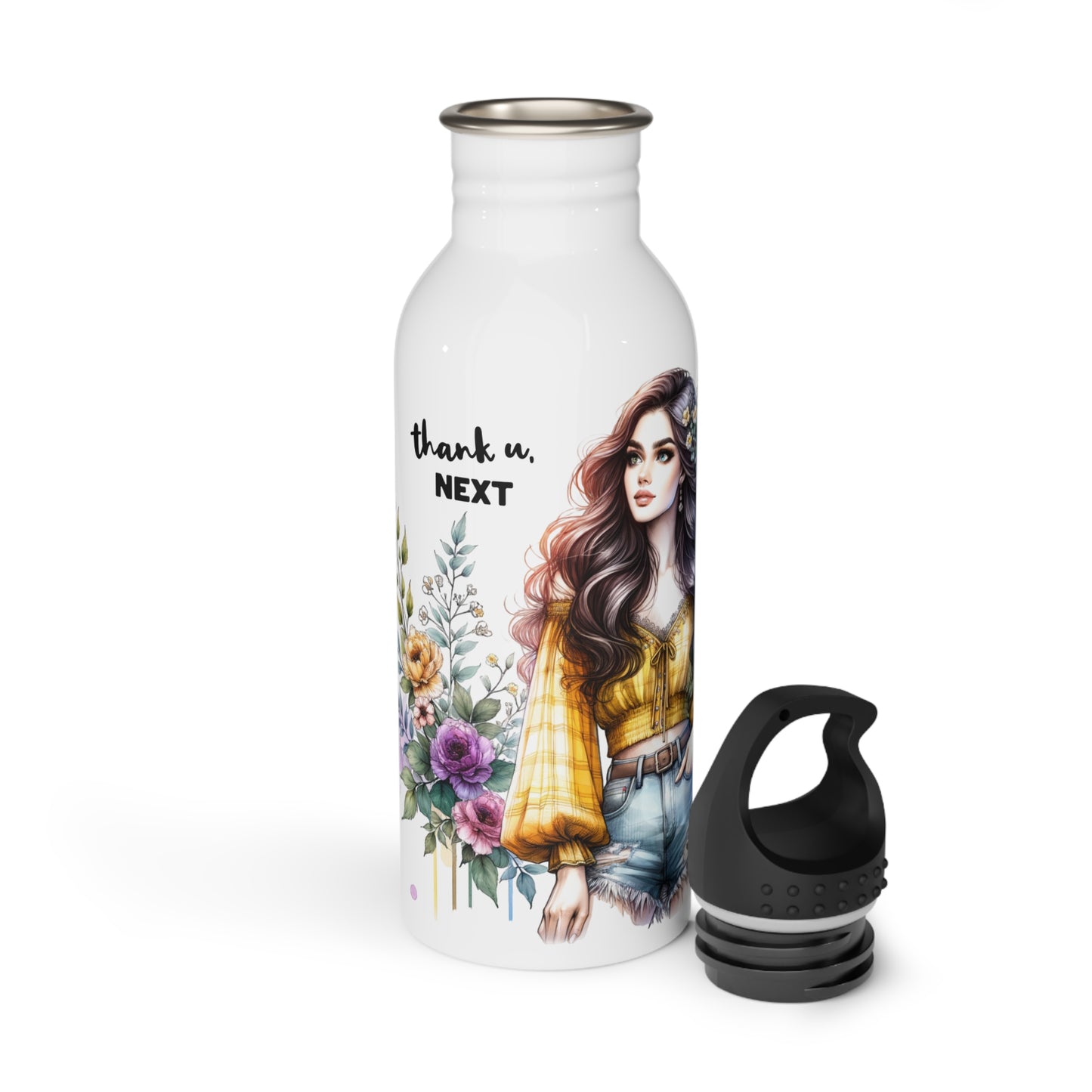 Thank U, Next Floral Motivational Water Bottle, Inspirational Gift for Her, Eco-Friendly Hydro Flask, Unique Art Design, Perfect for Fitness or [...]