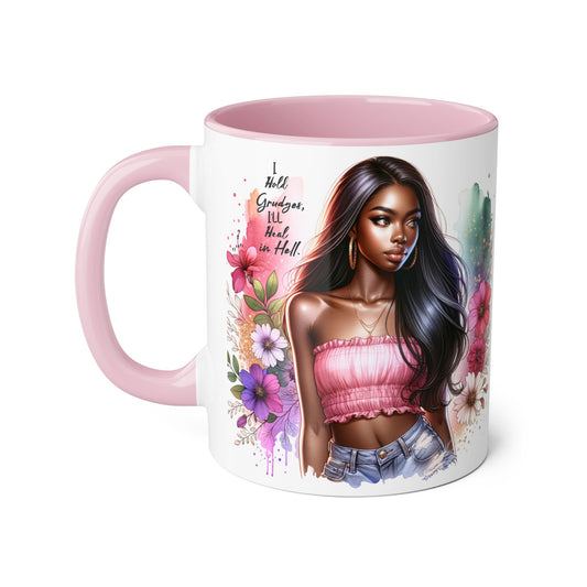 I Hold Grudges, I'll Heal in Hell Stylish Accent Mugs for Coffee Lovers, Floral Art, Gifts for Her, Unique Mug for Women, Home Decor, Birthday Present