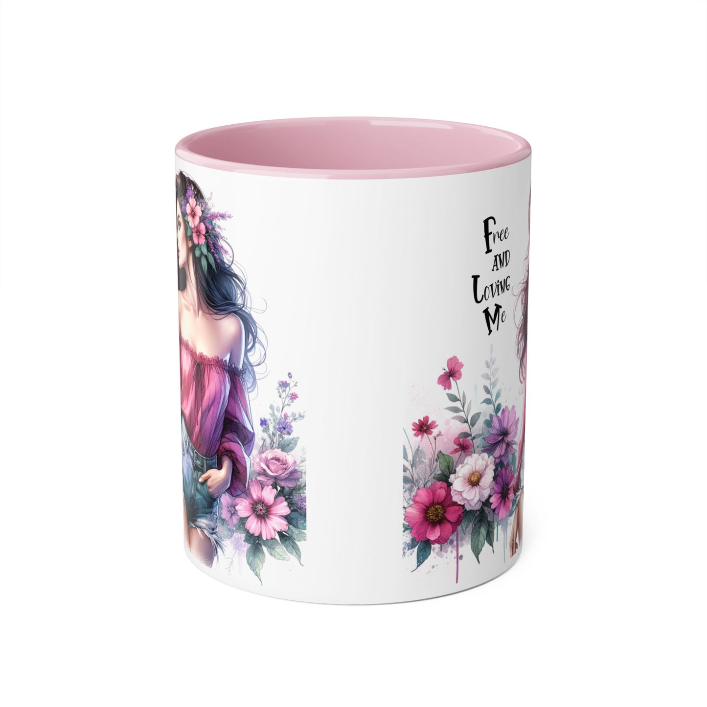 Floral Bohemian Accent Mug - Free and Loving Me Design, Coffee Cup Gift, Mother's Day Present, Home Decor, Art Drinkware