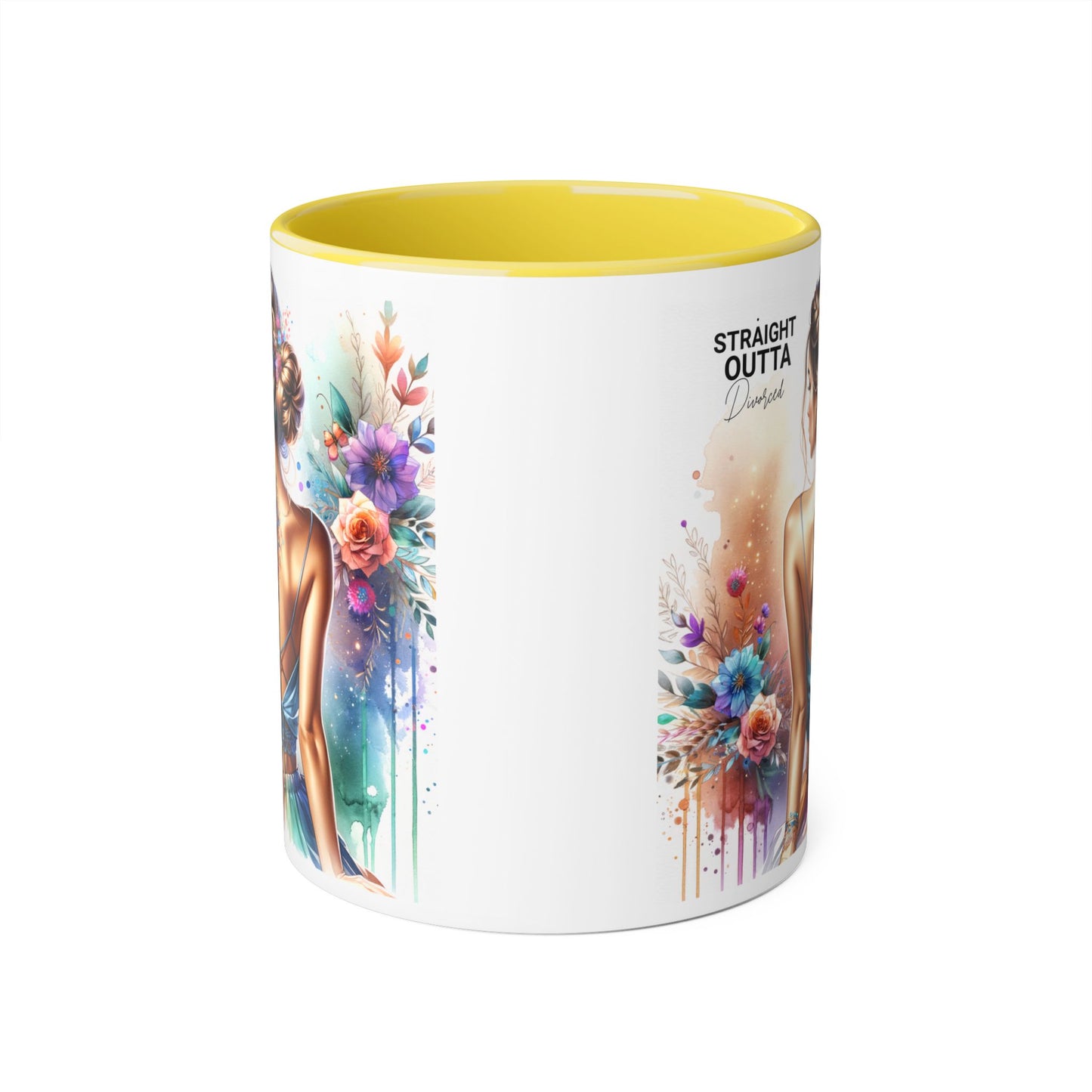 Straight Outta Divorced Humoristic Vibrant Accent Mugs, 11oz - Artistic Coffee Cup, Floral Design Mug, Unique Gift for Her, Birthday Present, Home Décor