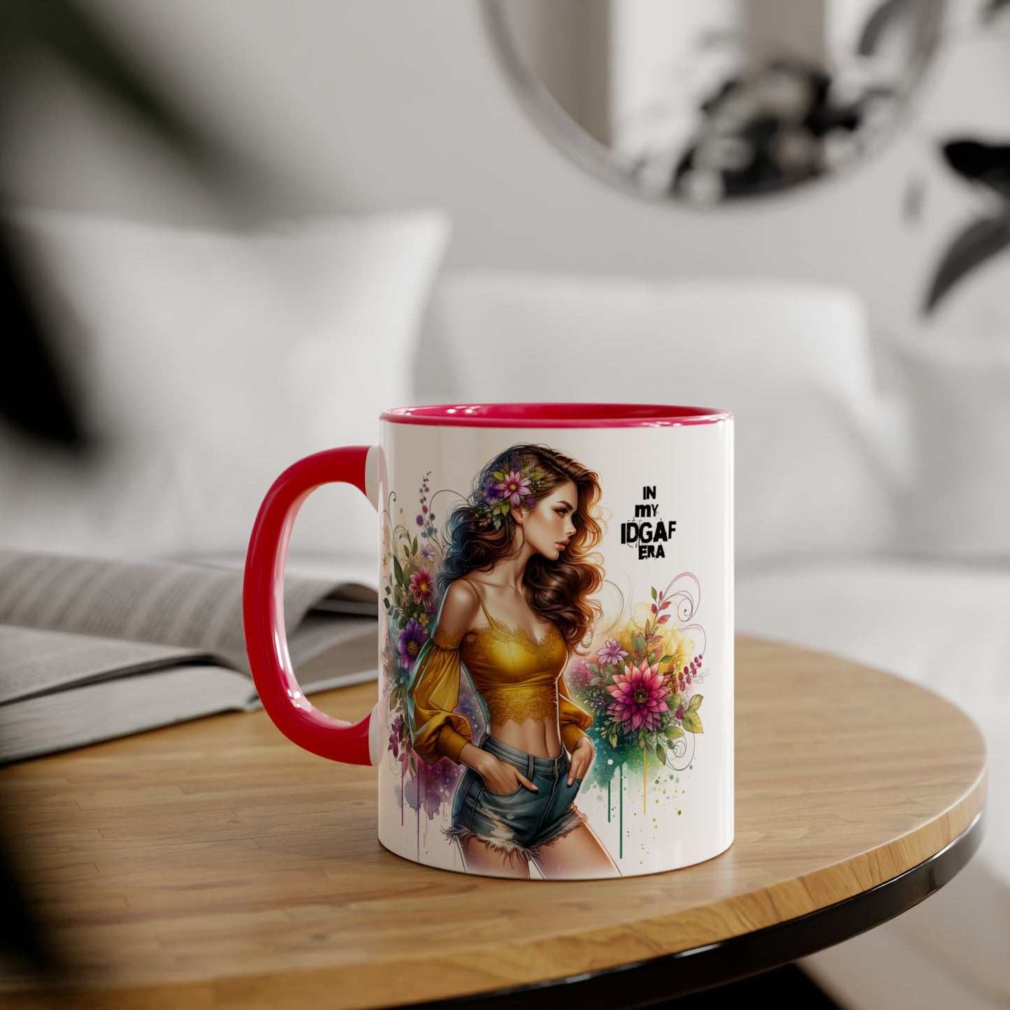 Edgy Floral Accent Mug, Inspirational Coffee Cup, Unique Gift for Her, IDGAF Mug, Boho Style Drinkware