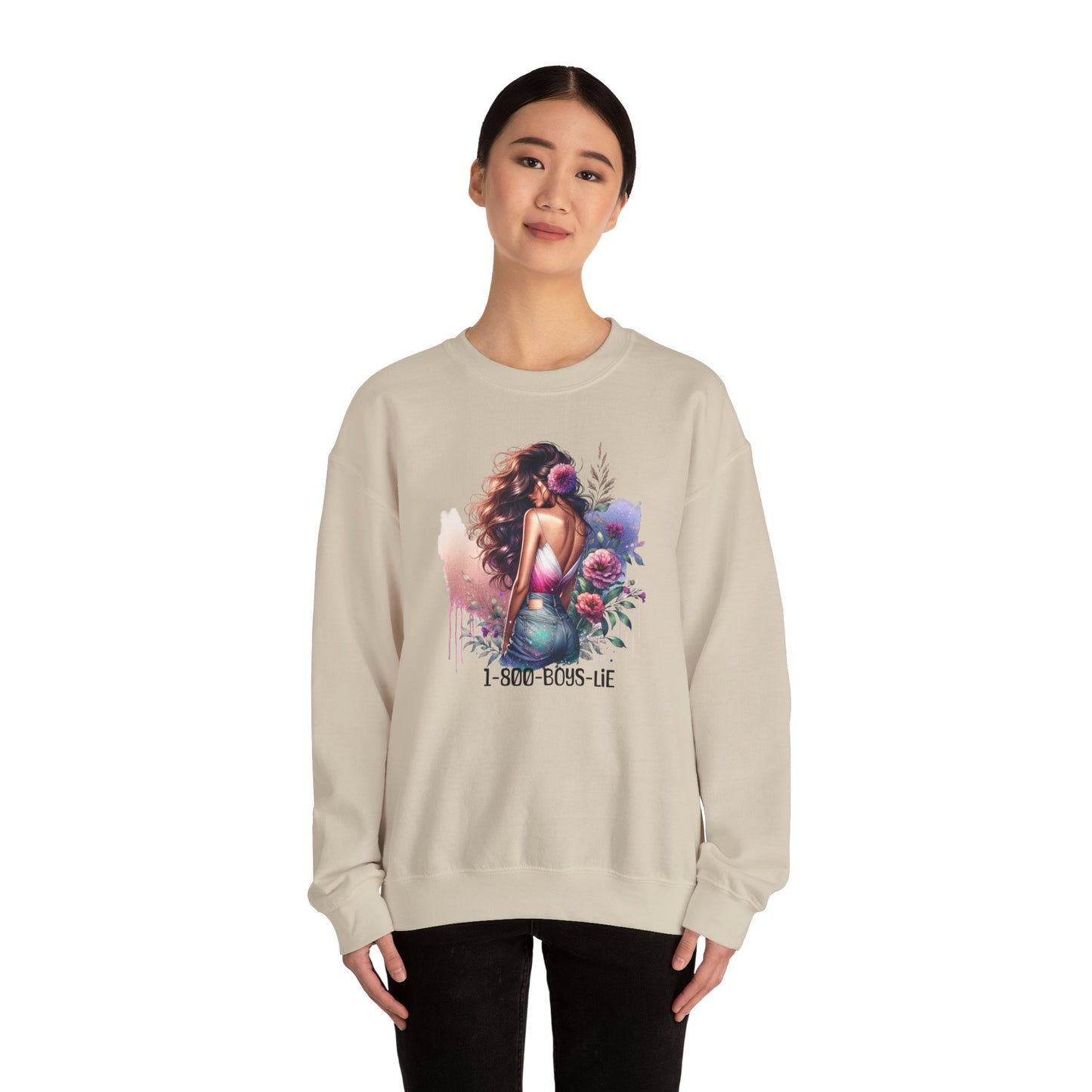 1-800-Boys-Lie Boss Babe Floral Sweatshirt | Unisex Comfortable Crewneck, Trendy Gift for Her, Affirmation Clothing, Cozy Fashion
