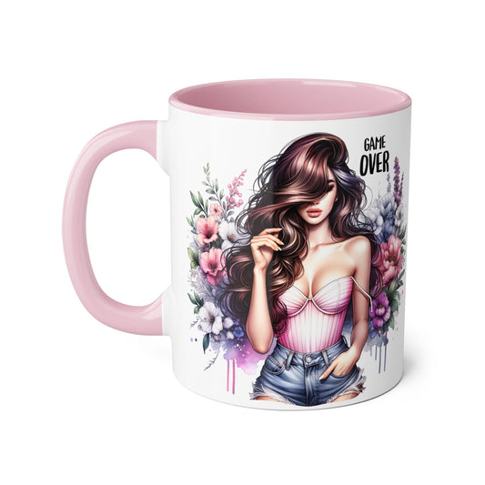 Game Over Floral Accent Mug - 11oz, Coffee Cup for Her, Gift for Gamers, Fun Tea Mug, Unique Kitchen Decor, Women’s Gift Idea