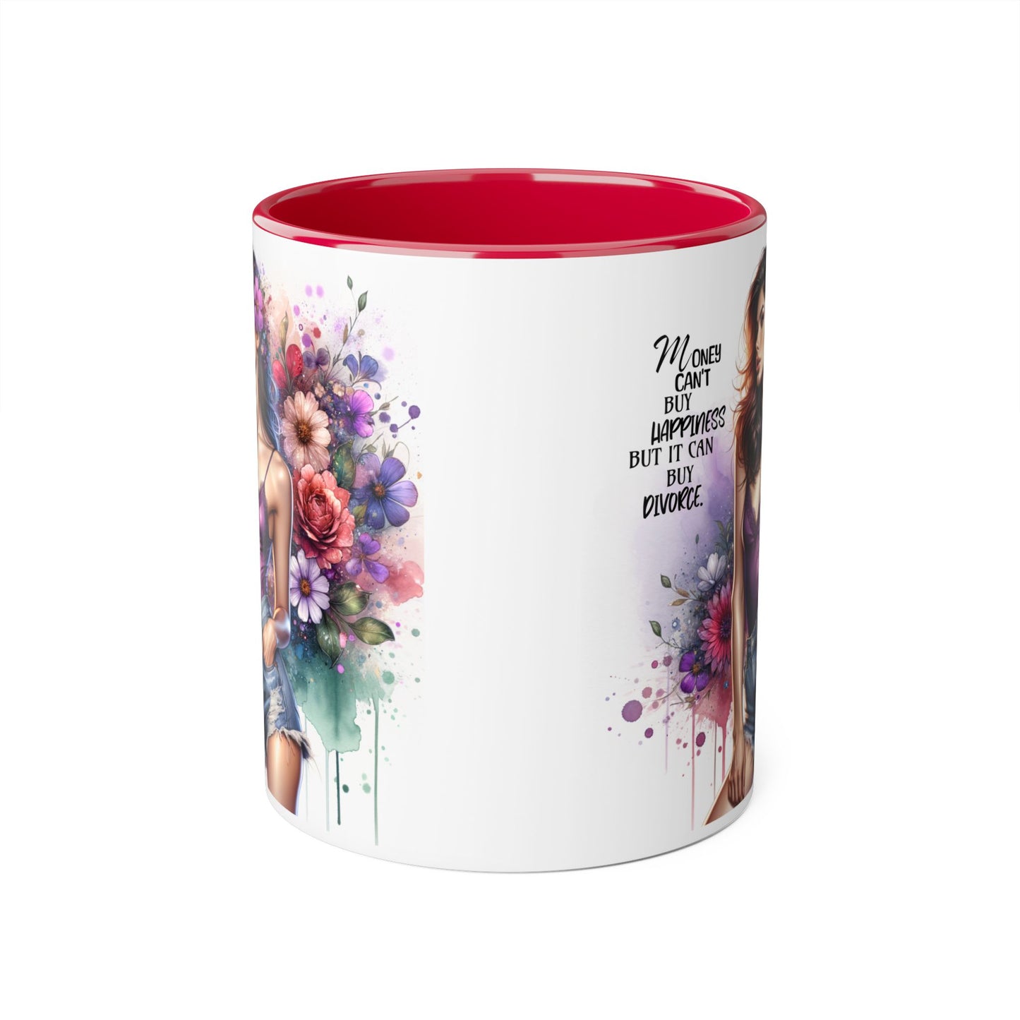 Money Can't Buy Happiness But It Can Buy Divorce Humoristic Floral Inspirational Accent Mug, Fun Coffee Cup for Mom, Unique Gift for Her, Coffee Lovers, Motivational Quotes Mug