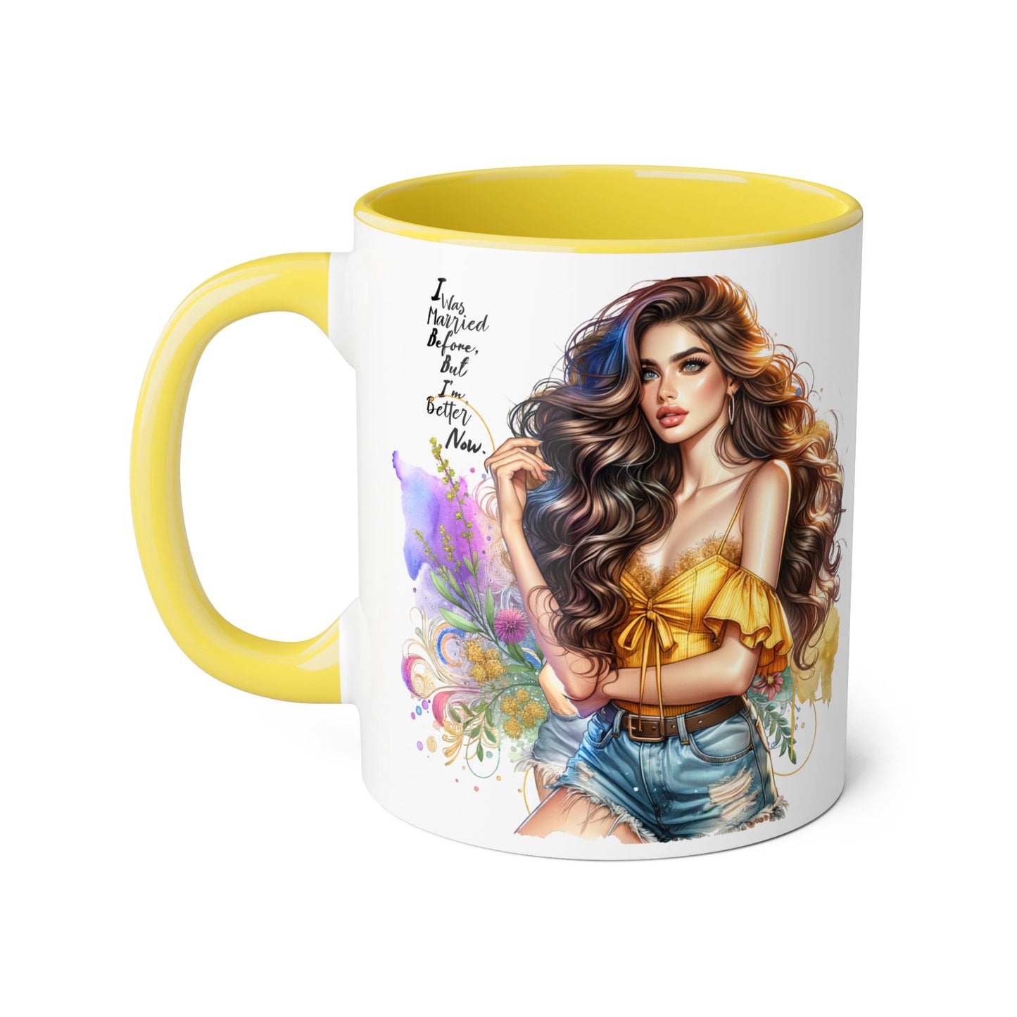 I Was Married Before But I'm Better Now Boho Chic Accent Mugs, Inspirational Coffee Cup, Gift for Her, Unique Art Mug, Home Decor, Vibrant Floral Design