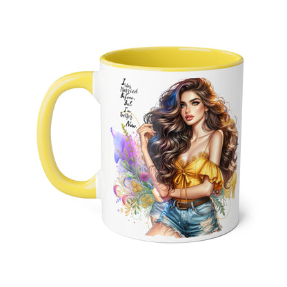 I Was Married Before But I'm Better Now Boho Chic Accent Mugs, Inspirational Coffee Cup, Gift for Her, Unique Art Mug, Home Decor, Vibrant Floral Design
