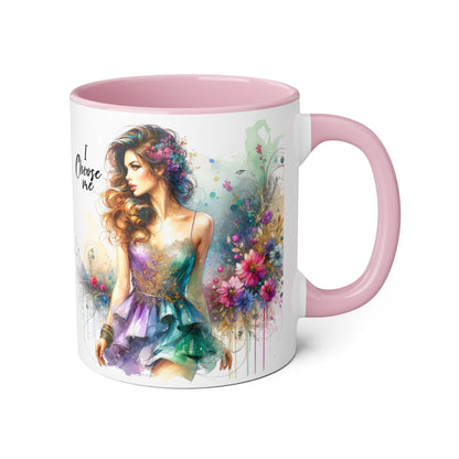 I Choose Me Empowerment Accent Mug - I Choose Me, Inspirational Coffee Cup, Self-Love Gift, Women’s Empowerment, Floral Décor, Motivational Drinkware