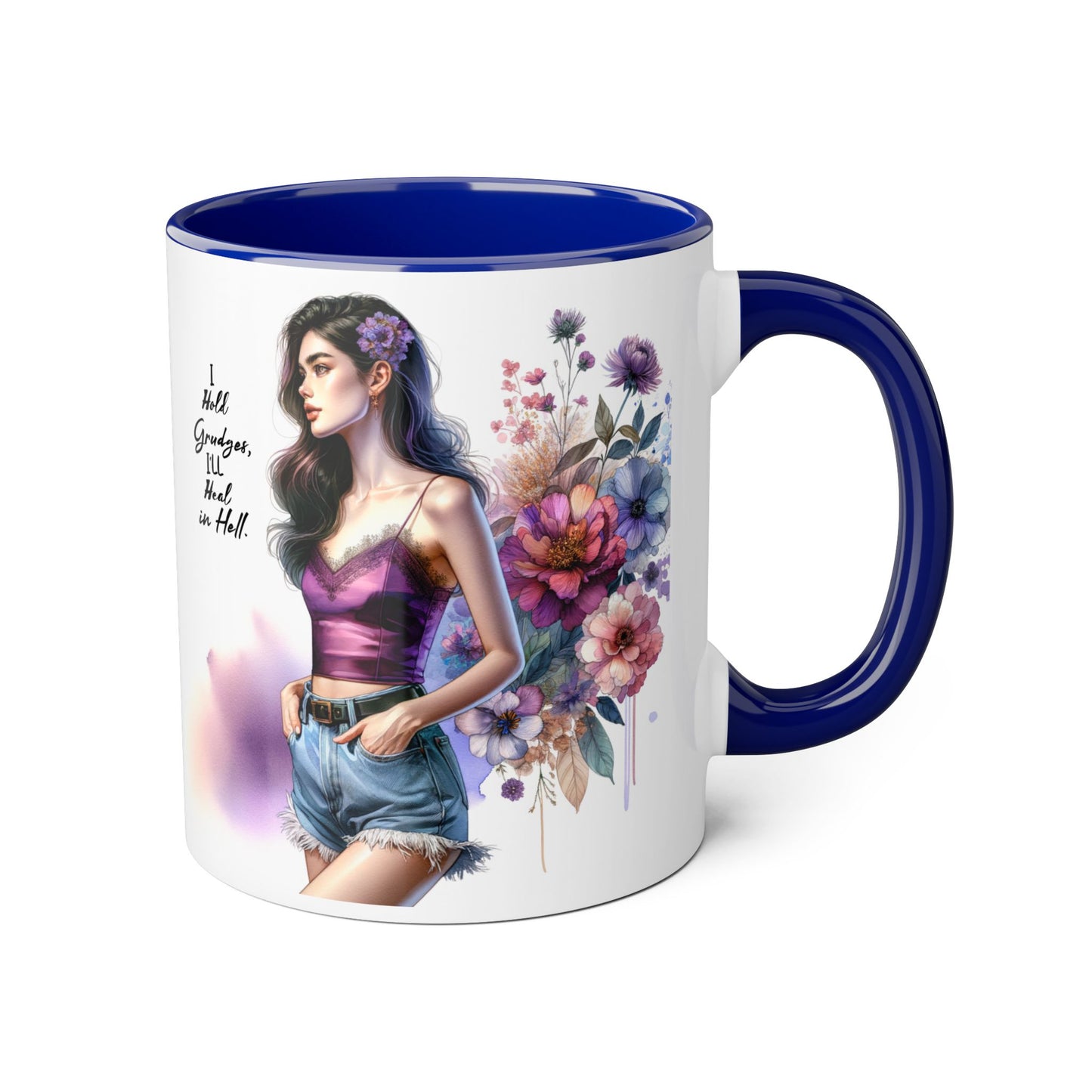 I Hold Grudges, I'll Heal in Hell Boho Floral Accent Mug - Perfect Gift for Grandmas, Coffee Lovers, Home Decor, Birthday, Mother's Day