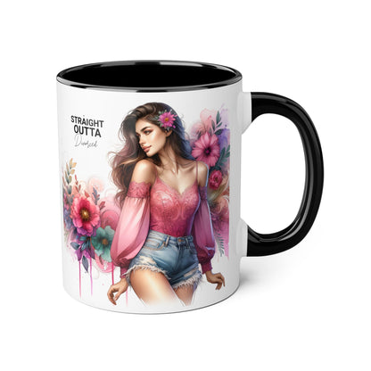 Straight Outta Divorced Humoristic Stylish Accent Mug, Floral Coffee Cup, Gifts for Her, Straight Outta, Unique Art Mug, Home Decor, Birthday Present