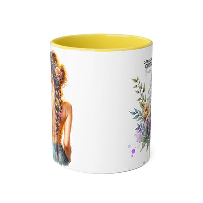 Straight Outta Divorced Humoristic Chic Floral Accent Mug with Elegant Design, Coffee Lover Gift, Home Decor, Mother's Day Present, Artistic Drinkware
