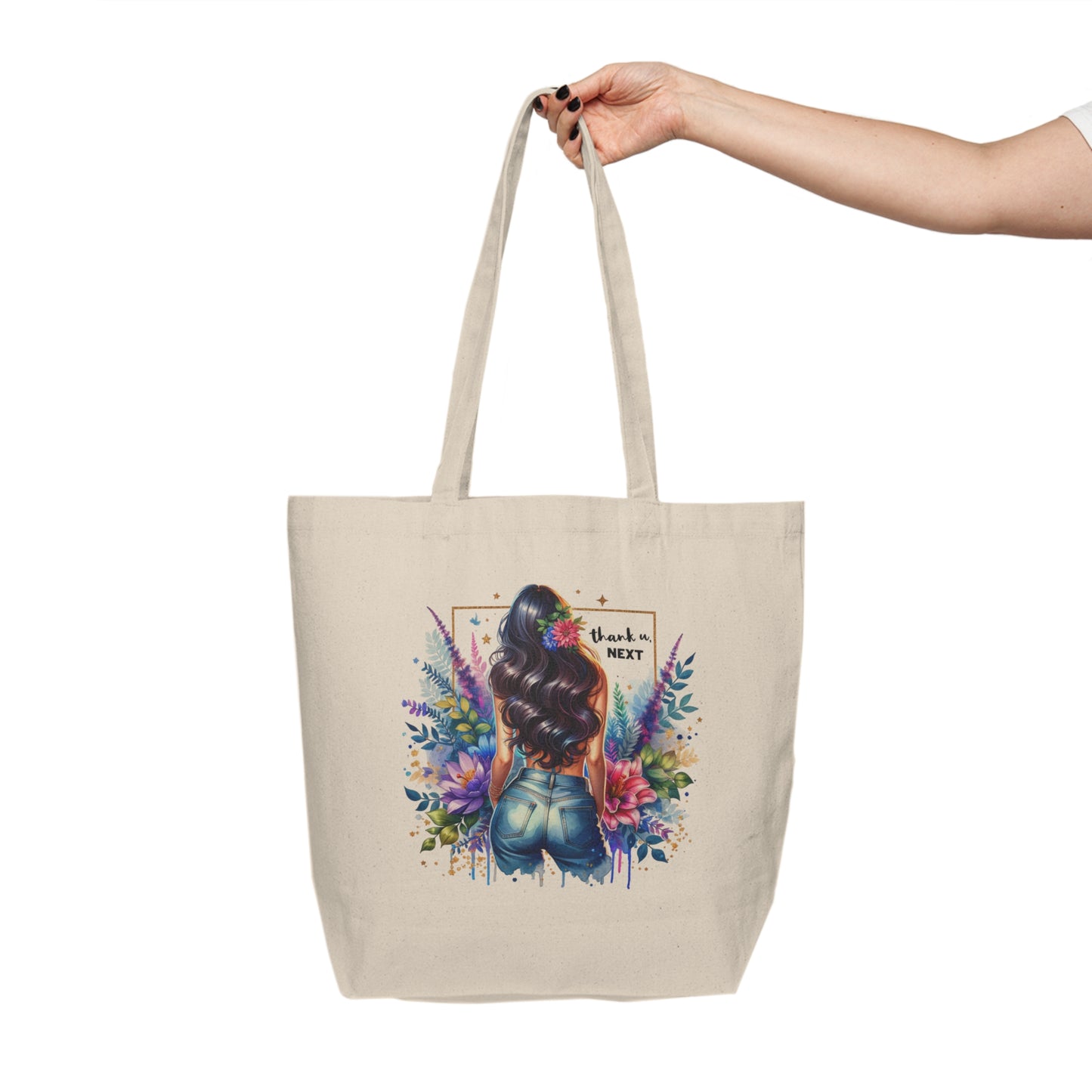 Thank U, Next Stylish Canvas Shopping Tote Bag, Floral Tote, Eco-Friendly Grocery Bag, Chic Shopper, Gift for Her, Market Tote