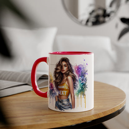 Thank U, Next Vibrant Floral Accent Mug | Unique Coffee Cup, Gift for Her, Artful Drinkware, Boho Style, Colorful Tea Mug, Inspirational Design