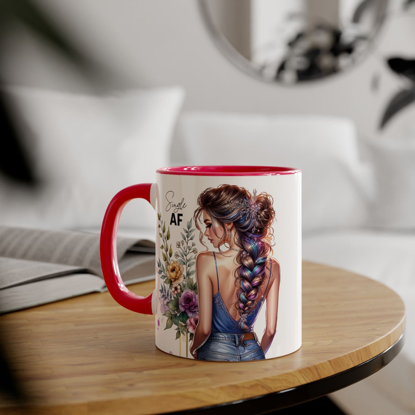 Single AF Stylish Accent Mugs for Coffee Lovers, Floral Design Mug, Gift for Her, Unique Tea Mug, Simple AF Mugs for Home Decor