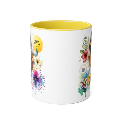 Straight Outta Divorced Humoristic Vibrant Accent Mugs, Floral Coffee Cup, Artistic Drinkware, Gift for Her, Home Decor, Unique Mug