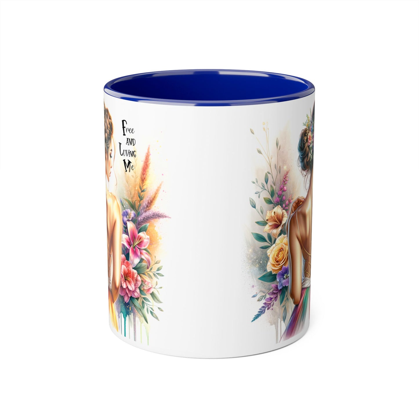 Free and Loving Me Empowering Quote Accent Mug, Inspirational Coffee Mug, Floral Design Mug, Unique Gift for Women, Motivational Drinkware