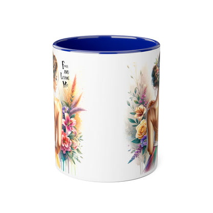 Free and Loving Me Empowering Quote Accent Mug, Inspirational Coffee Mug, Floral Design Mug, Unique Gift for Women, Motivational Drinkware