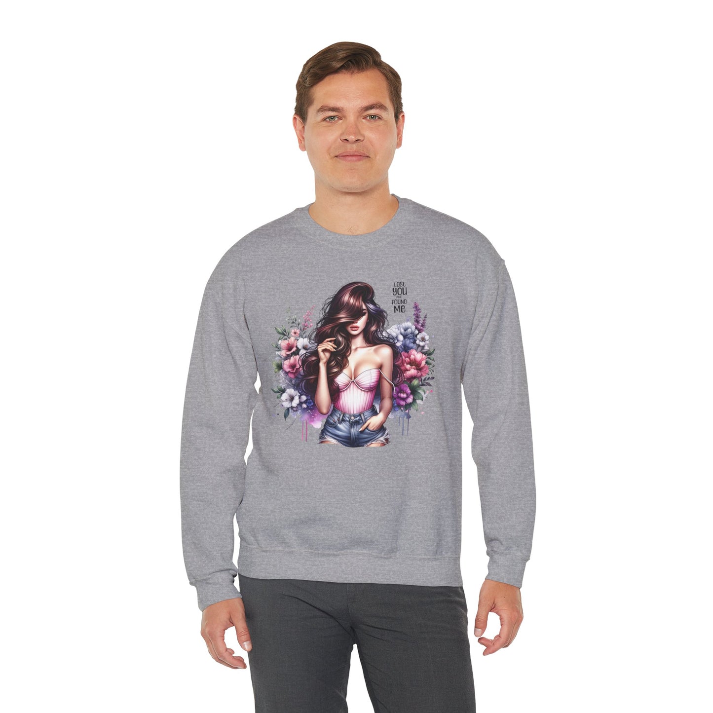 Lost You And Found Me Floral Graphic Crewneck Sweatshirt, Vibrant Sweatshirt, Cozy Casual Wear, Gift for Her, Floral Apparel, Spring Fashion