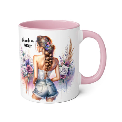 Thank U, Next Boho Inspirational Mug, Coffee Cup, Gift for Friends, Motivational Beverage Holder, Floral Design, Thank U Next