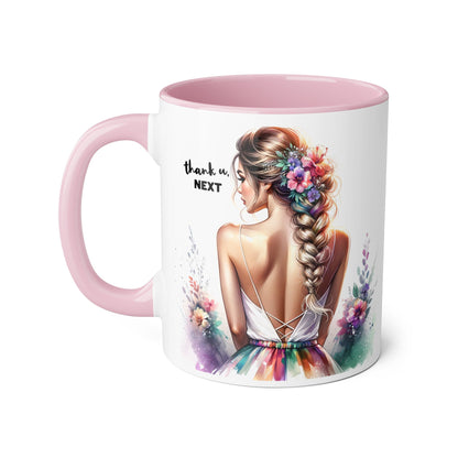 Thank U, Next Colorful Floral Accent Mug, Inspirational Coffee Cup, Gift for Her, Thank You Next Mug, Art Mug, Perfect for Birthdays, Anniversaries