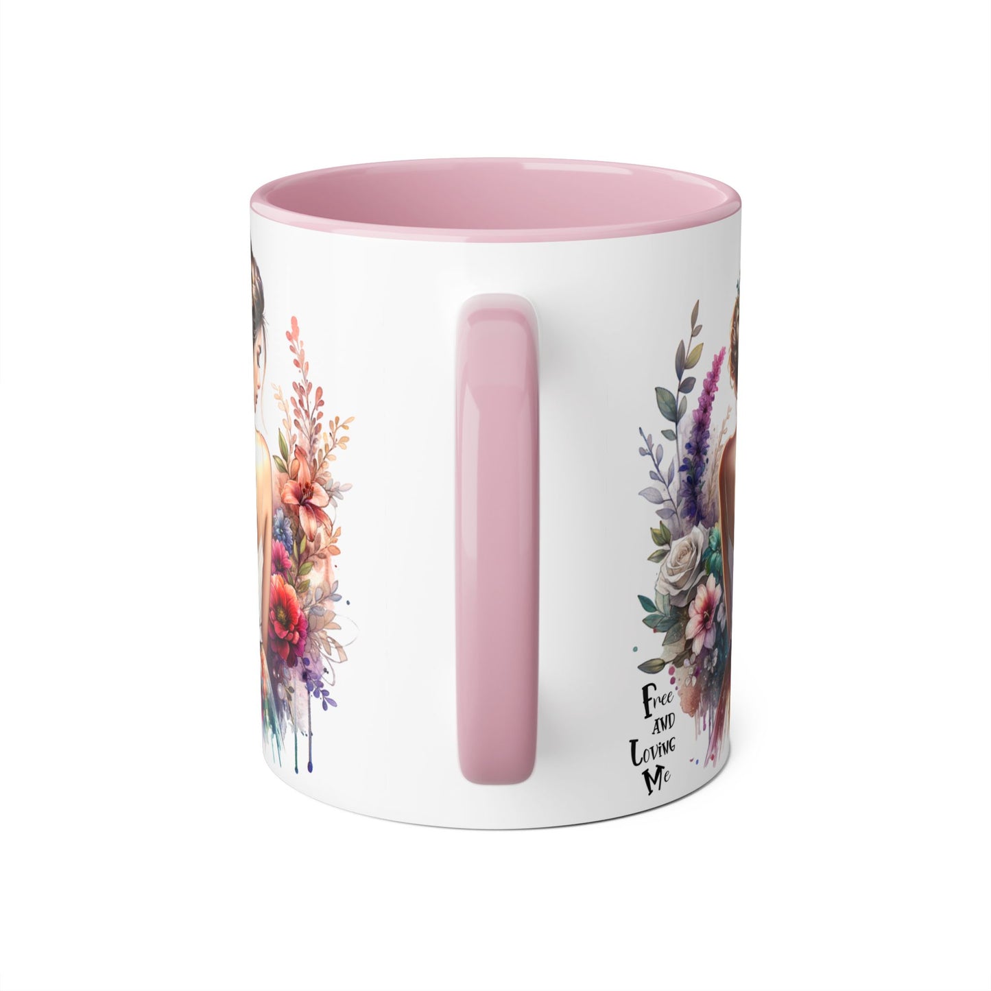 Free and Loving Me Floral Accent Mug, Artistic Coffee Cup, Gift for Mom, Birthday, Mother's Day, Home Decor, Inspirational Mug