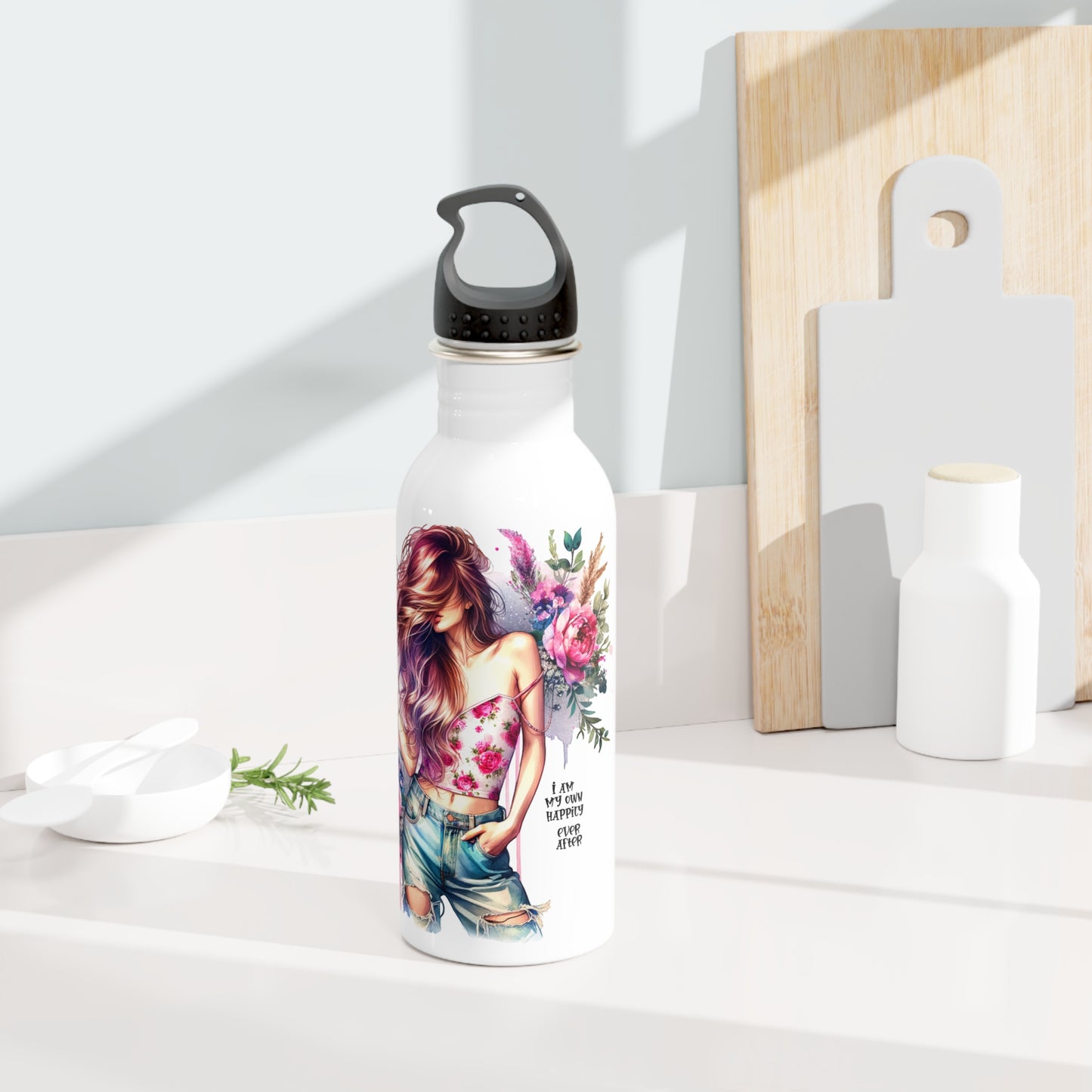 I Am My Own Happily Ever After Stylish Floral Stainless Steel Water Bottle, Trendy Hydration Bottle, Eco-Friendly Gift, Fitness Accessories, Summer Travel Gear