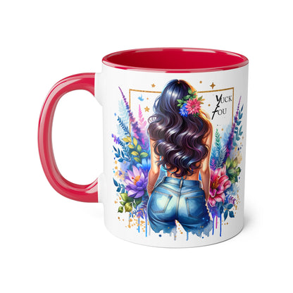 Yuck Fou Bohemian Floral Accent Mug, 11oz, Artistic Coffee Cup, Gift for Her, Stylish Drinkware, Home Decor, Unique Kitchen Accessories
