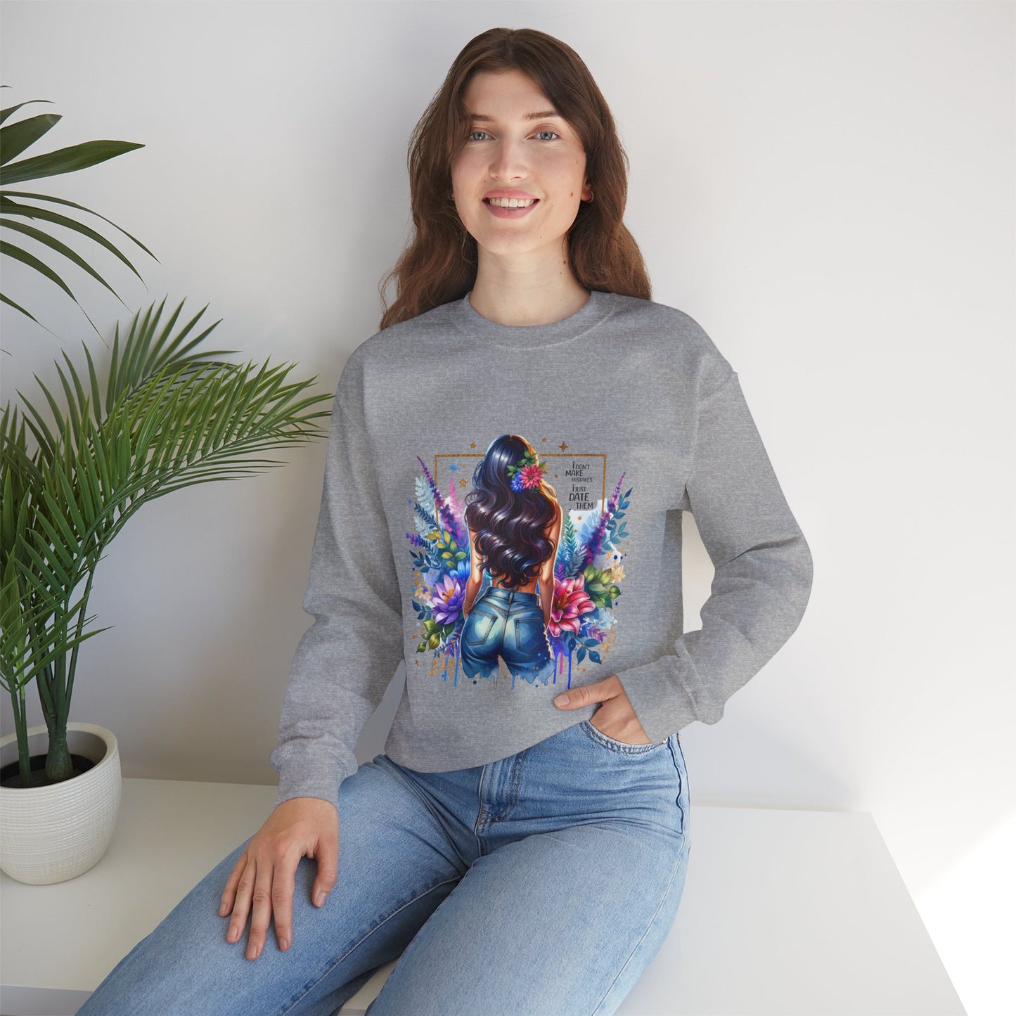 I Don`t  Make Mistakes, I Just Date Them Colorful Art Sweatshirt, Stylish Crewneck, Floral Design, Unisex Apparel, Gift for Her, Cozy Fashion, Unique Artwork Sweatshirt