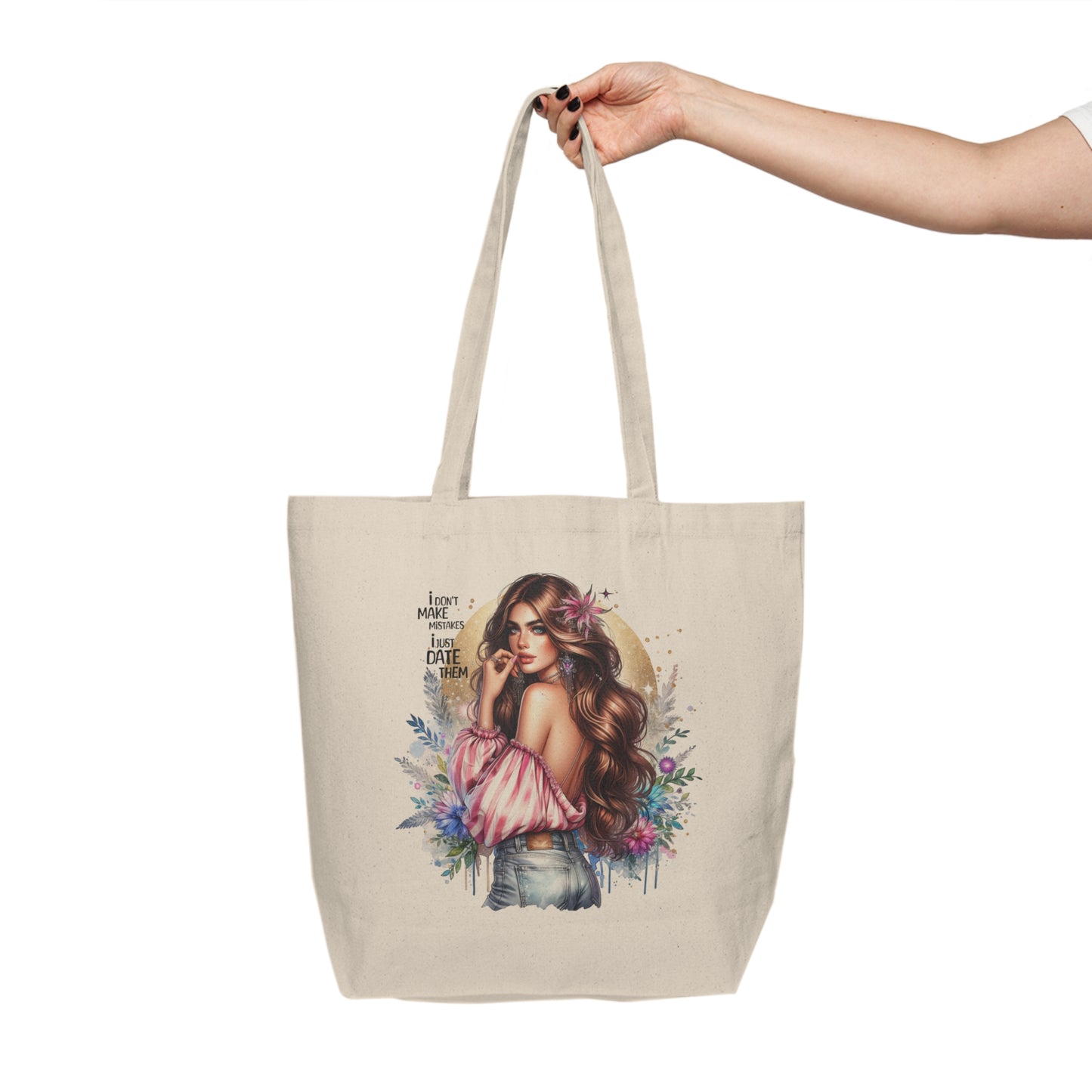 I Don`t Make Mistakes, I Just Date Them Beautiful Floral Canvas Shopping Tote, Eco-Friendly Shopping Bag, Gift for Her, Boho Tote, Summer Vibes, Everyday Essentials