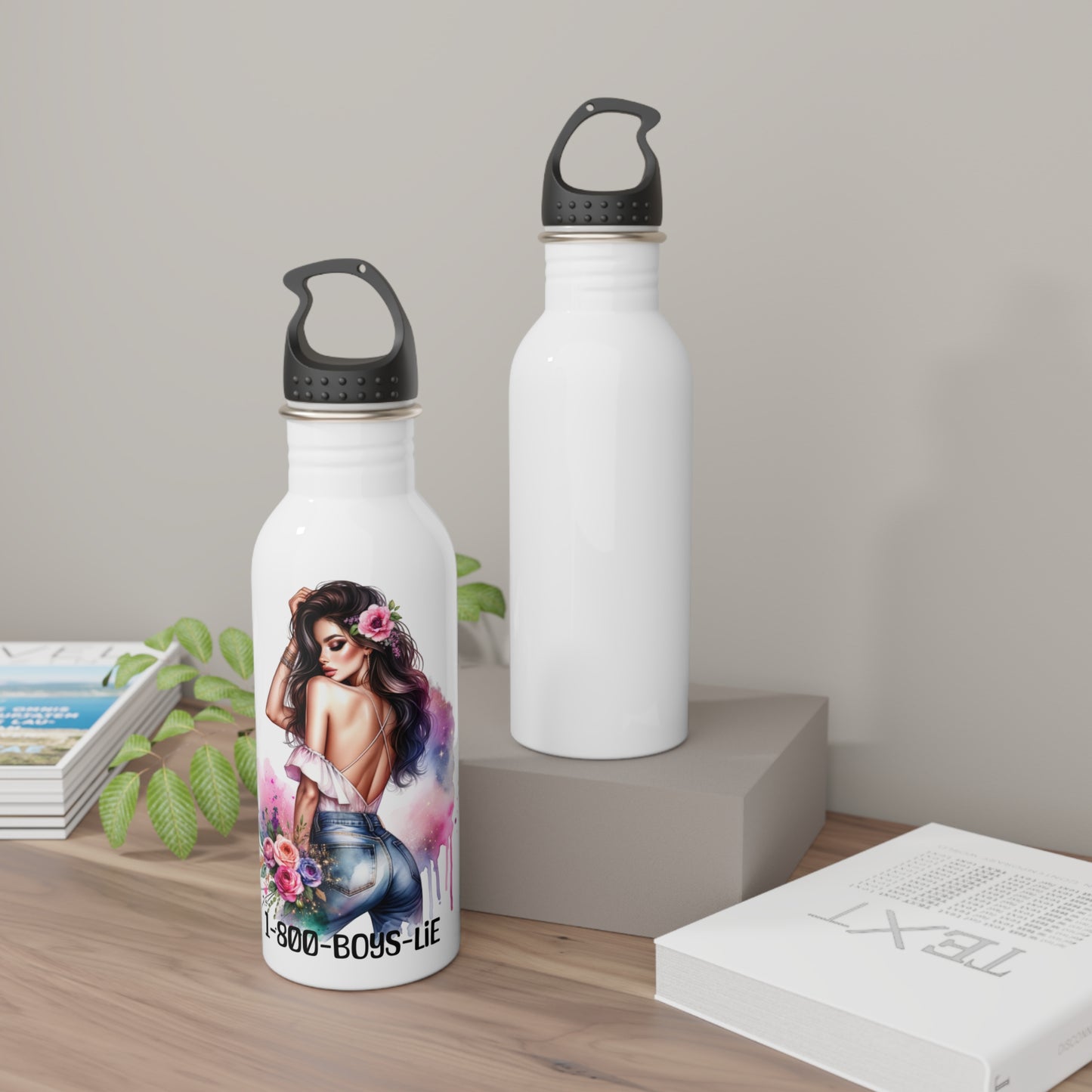 1-800-Boys-Lie Floral Inspirational Water Bottle, Perfect for Workout, Travel, and Gifts, Motivational Drinkware, Unique Everyday Use