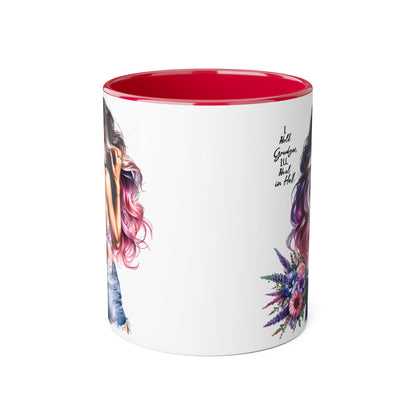 I Hold Grudges, I'll Heal in Hell  Humoristic Inspirational Accent Mug, Cute Girlfriend Gift, Black & White Coffee Cup, Floral Design, Unique Home Decor, Art Lover's Accessory