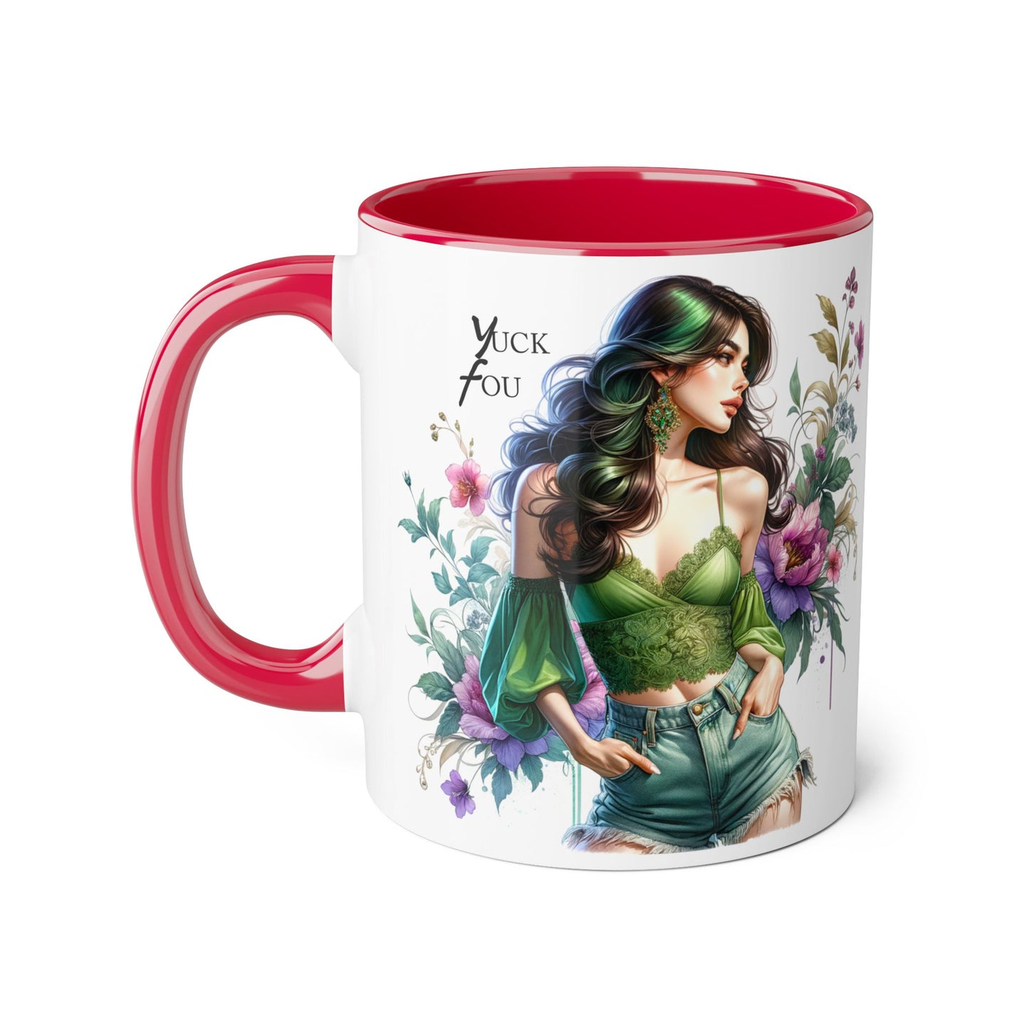 Yuck Fou Vibrant Accent Mug with Floral Design, Gift for Coffee Lovers, Artistic Coffee Mug, Unique Home Decor, Birthday Present, Tea Mug