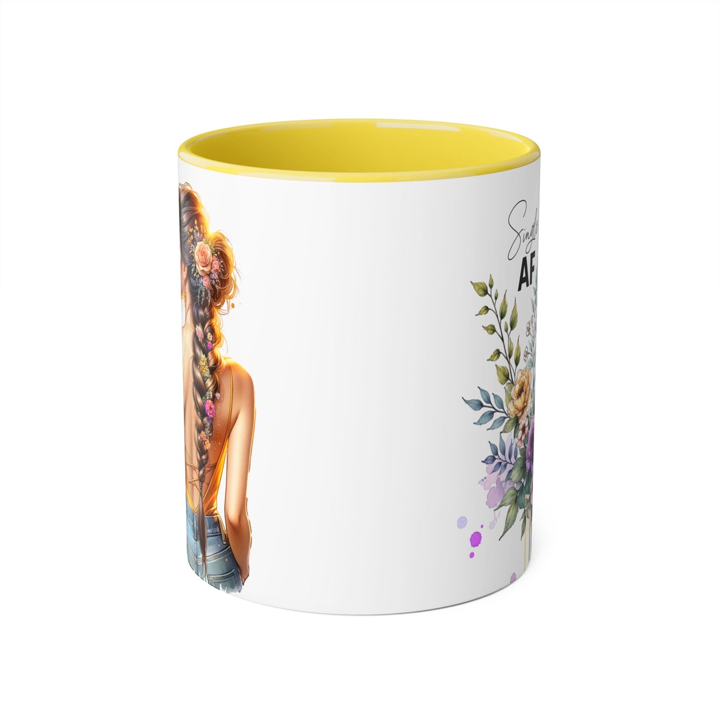 Single AF Floral Accent Mug - Cute Gift for Friends, Coffee Lover, Relationship Humor, Self-Care, Birthday, Celebration