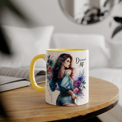 Divorced AF Accent Mug, 11oz Coffee Cups, Empowerment Gift for Newly Divorced, Funny Divorce Mug, Motivational Kitchen Decor