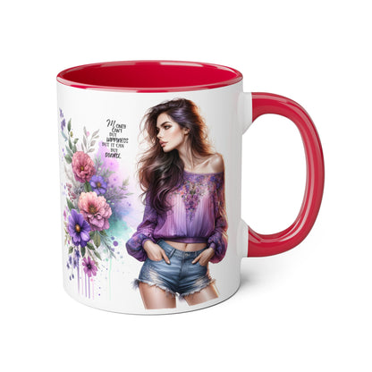 Money Can't Buy Happiness But It Can Buy Divorce Humoristic Stylish Floral Accent Mug, Coffee Cup, Gift for Her, Home Decor, Inspirational Quote, Unique Design
