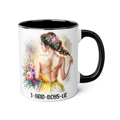 1-800-BOYS-LIE Chic Floral Accent Mug, Artistic Coffee Cup, Gift for Her, Inspirational Tea Mug, Floral Design Drinkware, Home Decor
