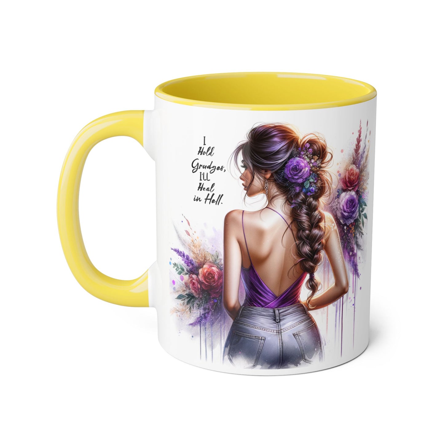 I Hold Grudges, I'll Heal in Hell Elegant Floral Accent Mug, Inspirational Coffee Cup, Gift for Her, Stylish Tea Mug, Home Décor, Unique Drinkware