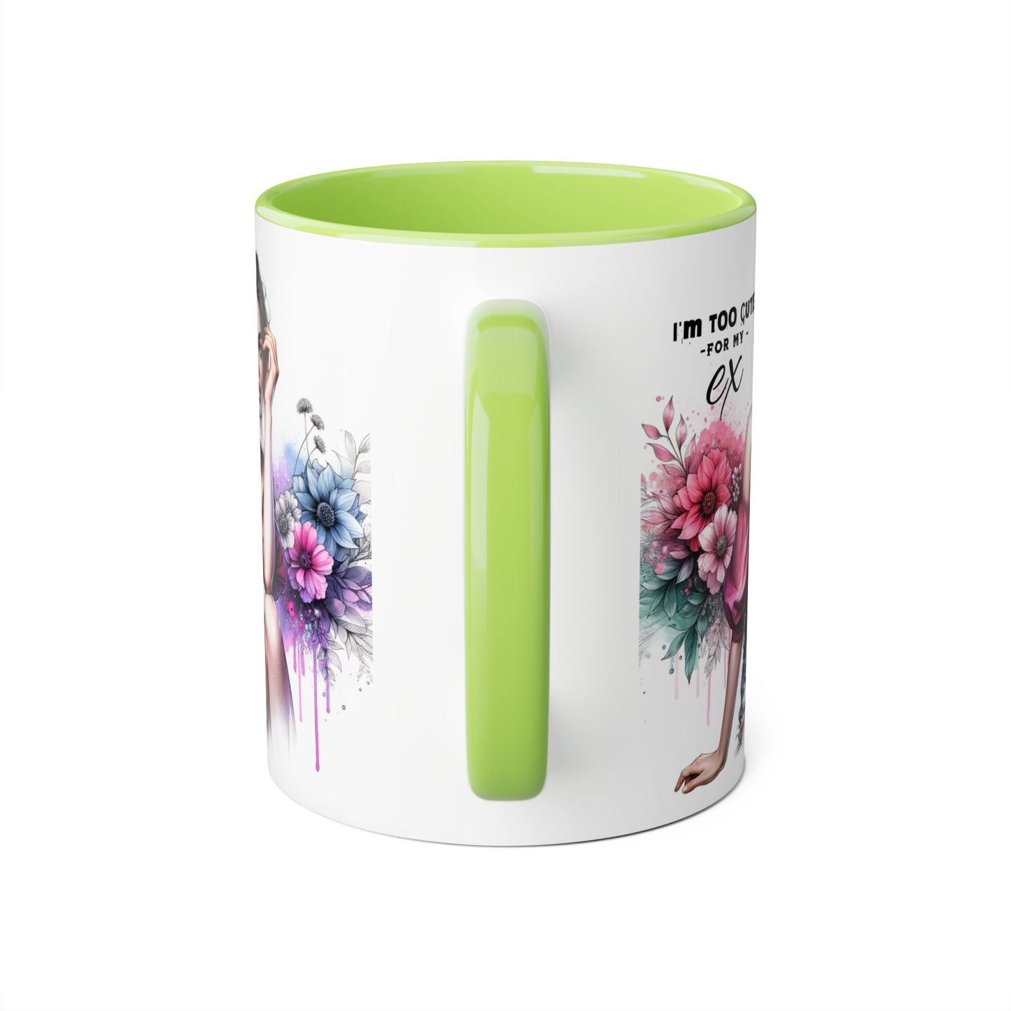 I'm Too Cute For My Ex  Floral Accent Mug - Perfect Gift for Exes, Coffee Lovers, Home Decor, Birthday, Valentine's Day