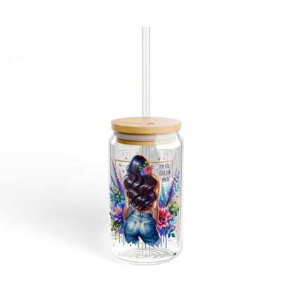 I'm Too Cute For My Ex Colorful Floral Sipper Glass, Inspirational Drink Bottle, Eco-Friendly Water Jar, Perfect for Home & Gifts, 16oz
