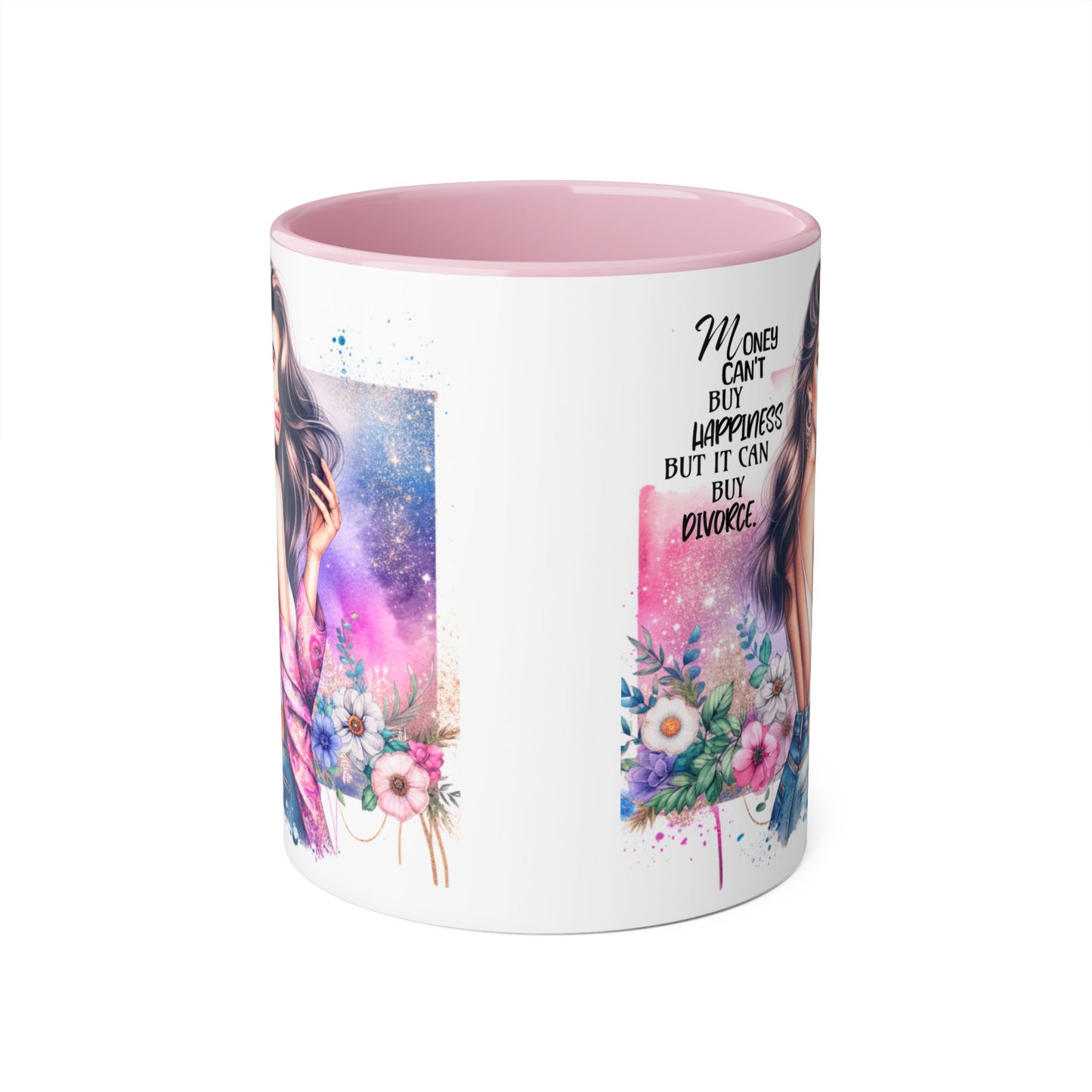 Money Can't Buy Happiness But It Can Buy Divorce Humoristic Empowerment Mug for Self-Love, Coffee Cup, Birthday Gift, Inspirational Decor, Divorce Gift, Floral Design