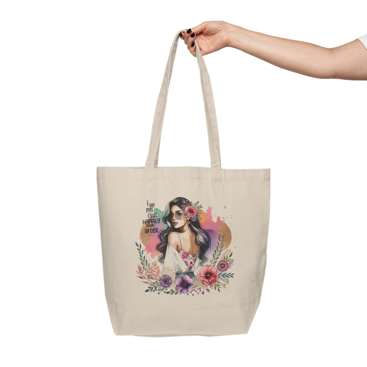 I Am My Own Happily Ever After Empowering Art Tote Bag | Beautiful Floral Design for Everyday Use, Gift for Her, Eco-friendly Shopper, Feminine Style, Statement Tote