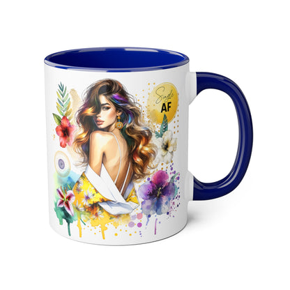 Single AF Colorful Motivational Accent Mug with Floral Design, Perfect for Gifts and Daily Inspiration