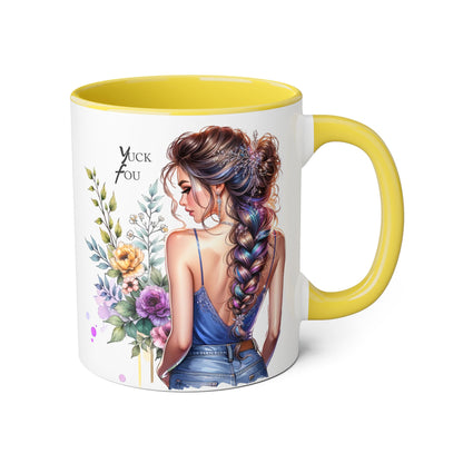 Yuck Fou Floral Inspirational Accent Mug, 11oz Coffee Cup, Gift for Her, Motivational Quote Beverage Holder, Rustic Home Decor