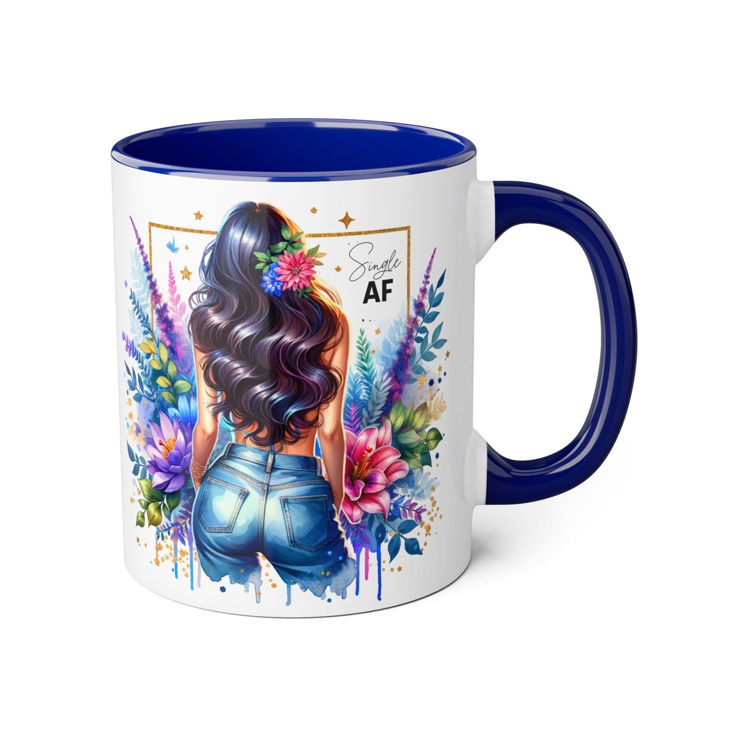 Single AF Vibrant Floral Accent Mug, Coffee Cup for Her, Gift for Friends, Inspirational Kitchen Decor, Unique Art Mug, Stylish Drinkware