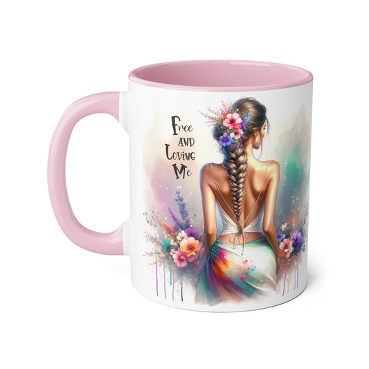 Free and Loving Me Bohemian Accent Mug, Inspirational Coffee Cup for Dreamers, Artistic Floral Mug, Gift for Her, Home Decor, 11oz Tea Mug