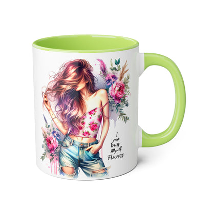 I Can Buy Myself Flowers Bohemian Floral Accent Mug, Inspirational Coffee Cup, Gift for Her, Home Decor, Flower Lover, Self-Care Reminder