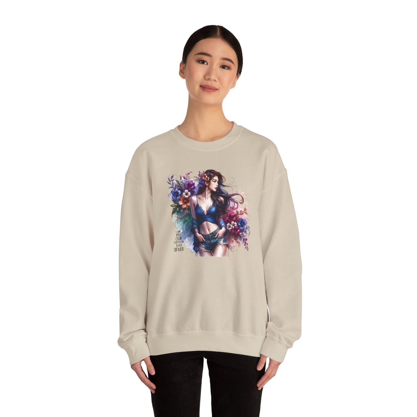 I Am My Own Happily Ever After  Floral Goddess Sweatshirt | Cozy Unisex Crewneck | Perfect Gift for Fall/Winter, Artistic Apparel, Wall Art Sweatshirt, Everyday Wear